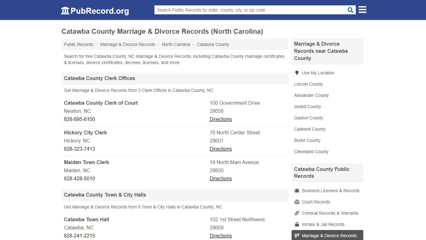 Catawba County Marriage & Divorce Records (North Carolina)