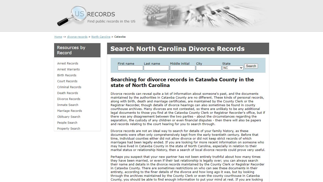 Search Divorce Records Catawba North Carolina | US Records